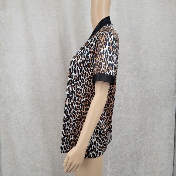 Vanity Fair Leopard Top Button Front Short Sleeve Vneck 70s Vintage Mobwife - Picture 3 of 8